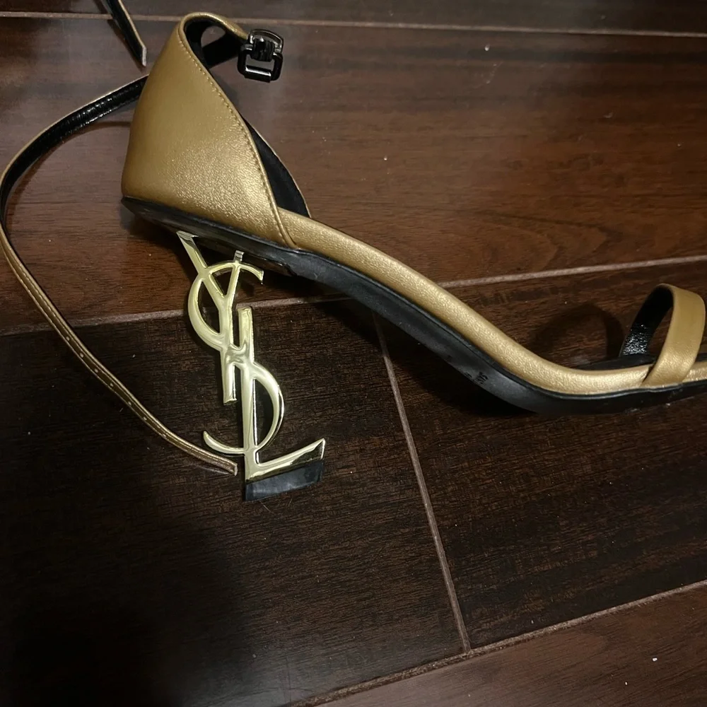 Saint Laurent Gold and Black Opyum Logo-Heel Sandals - Picture 4 of 6